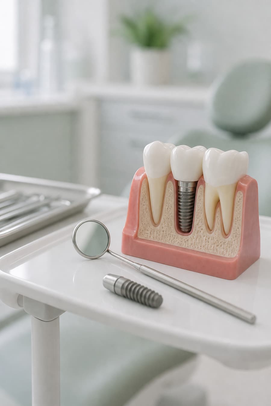 Dental implant model and titanium implant screw prepared for treatment